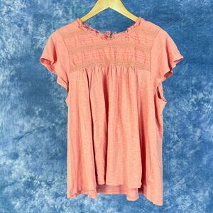Ella Moss Women's Blouse Shirt Ruffle Sleeves Keyhole Back Sz XL Peach
